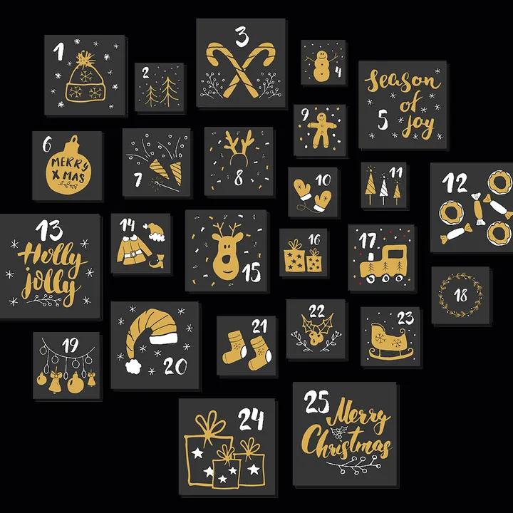 Illustrierter Adventskalender mit goldenen Türchen